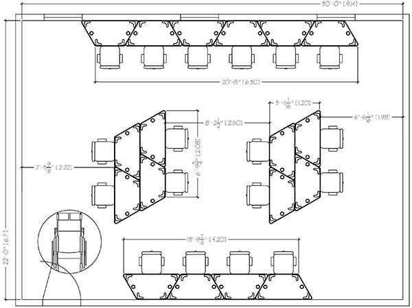 SMARTdesks Trapeza seating arrangement for 18 users