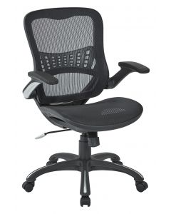 Mesh Seat and Back Manager's Chair Black Breathable mesh seat and back Padded flip arm and dual wheel carpet casters