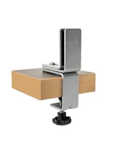 Quikclamp swivel knob mount system is compatible with desk edges up to 1.5 inches thick