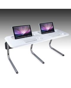 Semi-recessed white table for two iMac computers