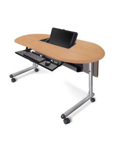Teacher's table with concealed monitor mount keyboard tray and  casters