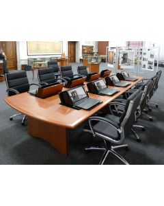 Computer Conference Table with Bow end Wood Edge and Concealed Monitor Mount Laptop Safes