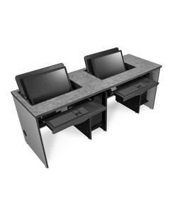Computer desk with hidden monitor mount for two people